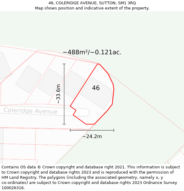 46, COLERIDGE AVENUE, SUTTON, SM1 3RQ: Plot and title map