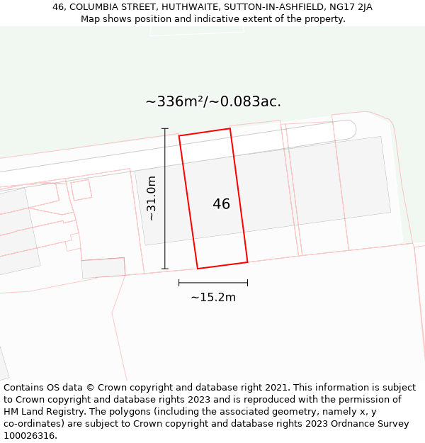 46, COLUMBIA STREET, HUTHWAITE, SUTTON-IN-ASHFIELD, NG17 2JA: Plot and title map