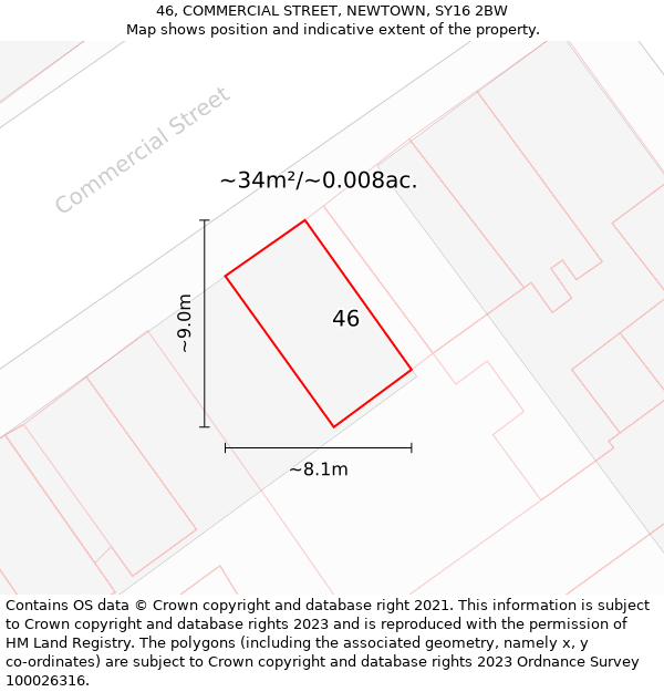46, COMMERCIAL STREET, NEWTOWN, SY16 2BW: Plot and title map