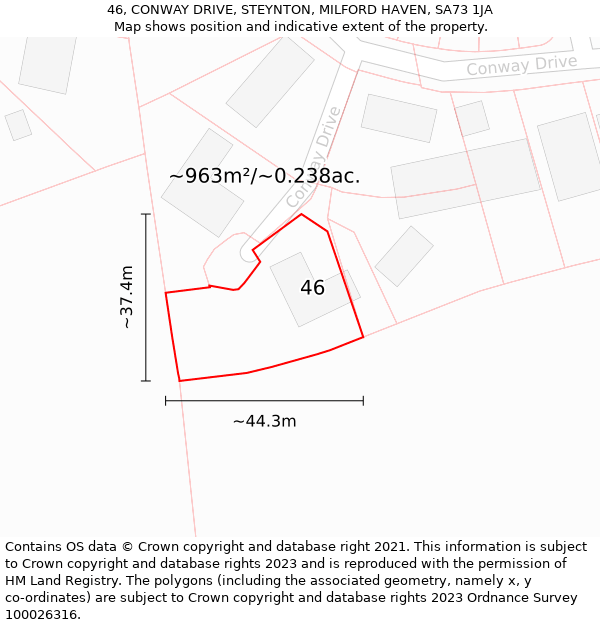 46, CONWAY DRIVE, STEYNTON, MILFORD HAVEN, SA73 1JA: Plot and title map