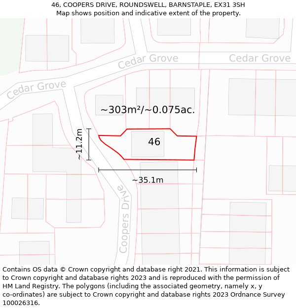 46, COOPERS DRIVE, ROUNDSWELL, BARNSTAPLE, EX31 3SH: Plot and title map