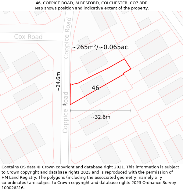 46, COPPICE ROAD, ALRESFORD, COLCHESTER, CO7 8DP: Plot and title map