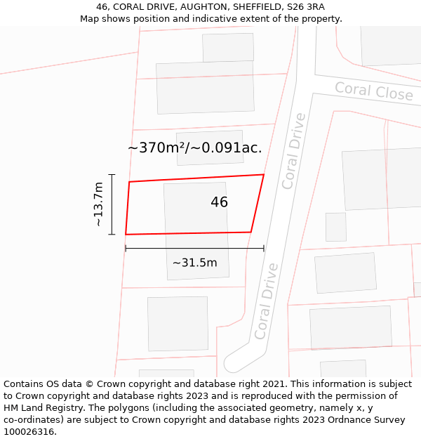 46, CORAL DRIVE, AUGHTON, SHEFFIELD, S26 3RA: Plot and title map