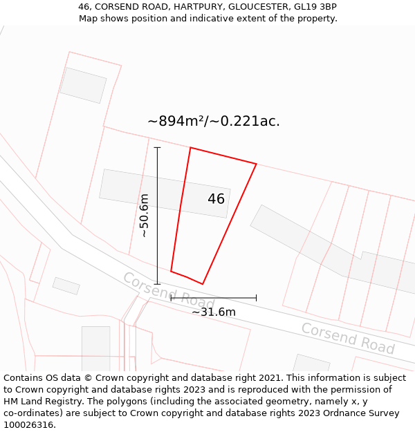 46, CORSEND ROAD, HARTPURY, GLOUCESTER, GL19 3BP: Plot and title map