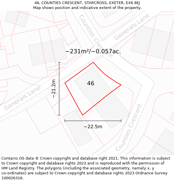 46, COUNTIES CRESCENT, STARCROSS, EXETER, EX6 8EJ: Plot and title map