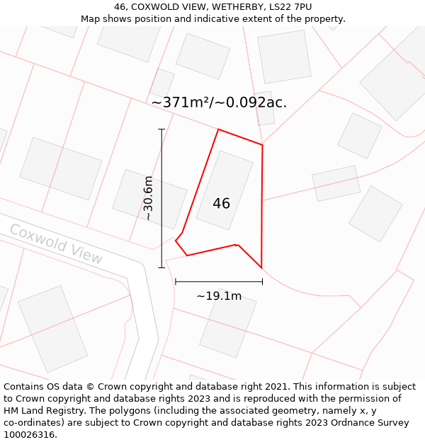 46, COXWOLD VIEW, WETHERBY, LS22 7PU: Plot and title map