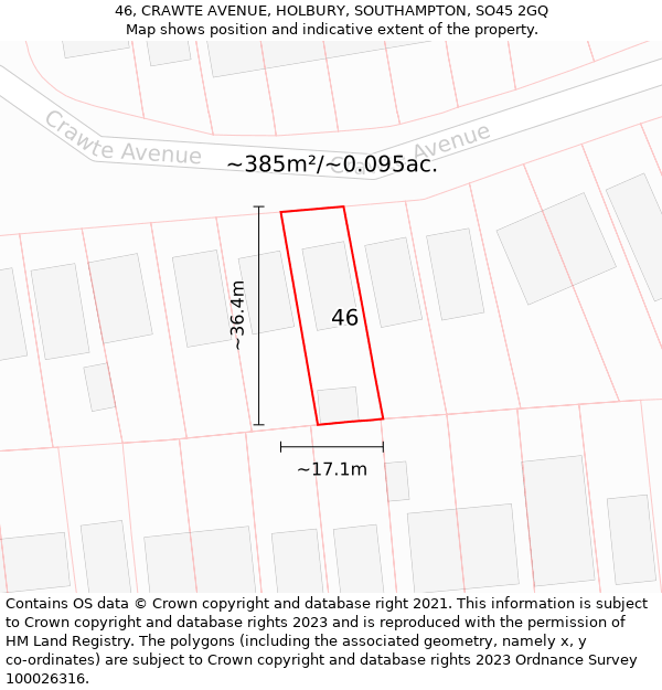 46, CRAWTE AVENUE, HOLBURY, SOUTHAMPTON, SO45 2GQ: Plot and title map