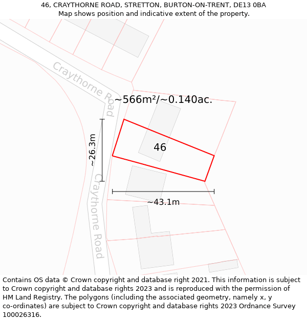 46, CRAYTHORNE ROAD, STRETTON, BURTON-ON-TRENT, DE13 0BA: Plot and title map