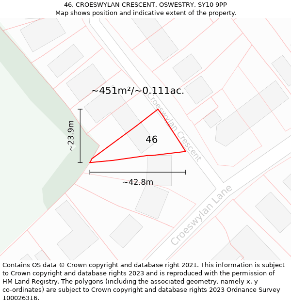 46, CROESWYLAN CRESCENT, OSWESTRY, SY10 9PP: Plot and title map