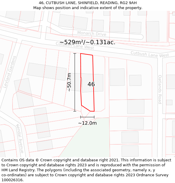 46, CUTBUSH LANE, SHINFIELD, READING, RG2 9AH: Plot and title map