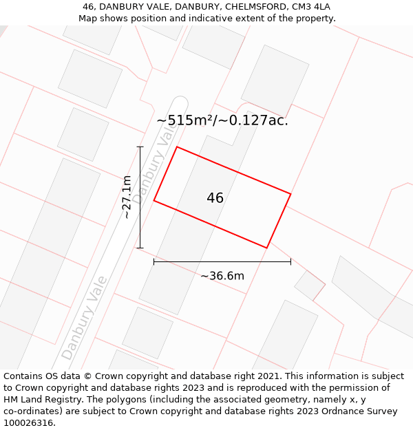 46, DANBURY VALE, DANBURY, CHELMSFORD, CM3 4LA: Plot and title map