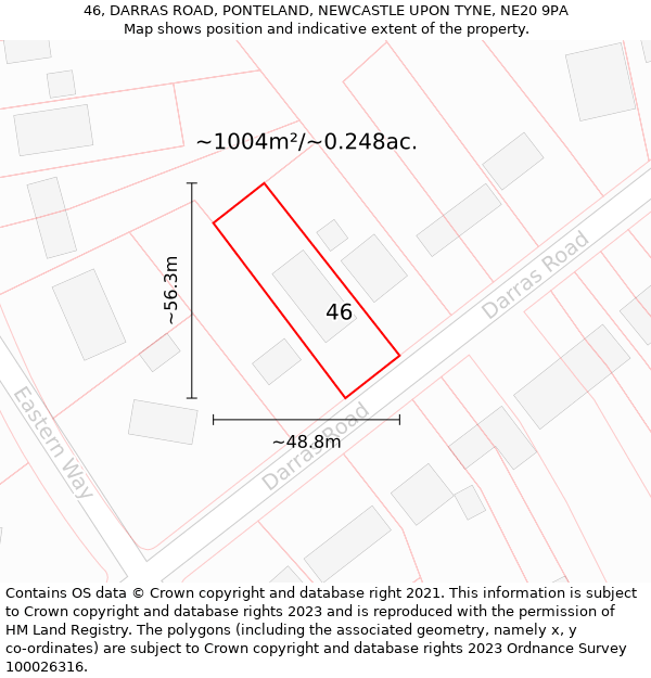 46, DARRAS ROAD, PONTELAND, NEWCASTLE UPON TYNE, NE20 9PA: Plot and title map