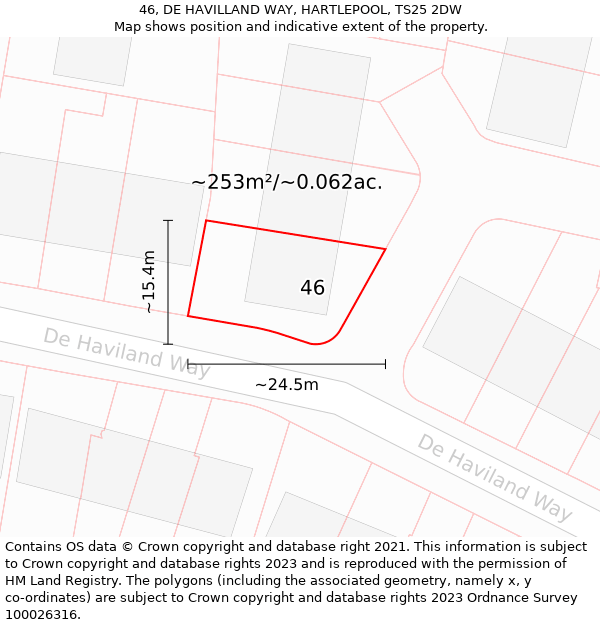 46, DE HAVILLAND WAY, HARTLEPOOL, TS25 2DW: Plot and title map