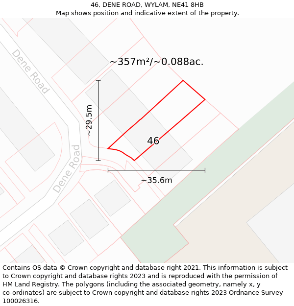 46, DENE ROAD, WYLAM, NE41 8HB: Plot and title map