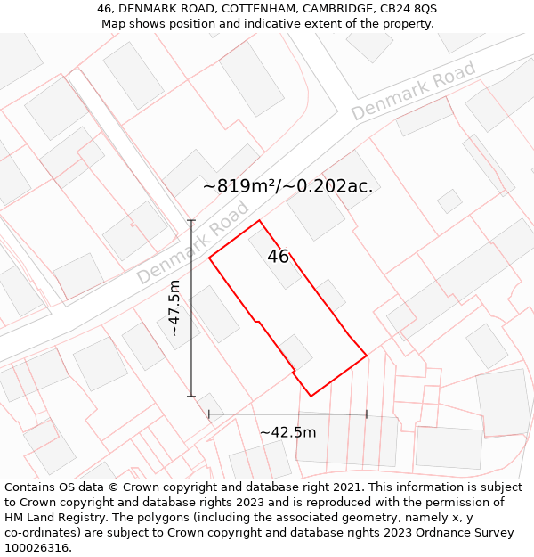 46, DENMARK ROAD, COTTENHAM, CAMBRIDGE, CB24 8QS: Plot and title map