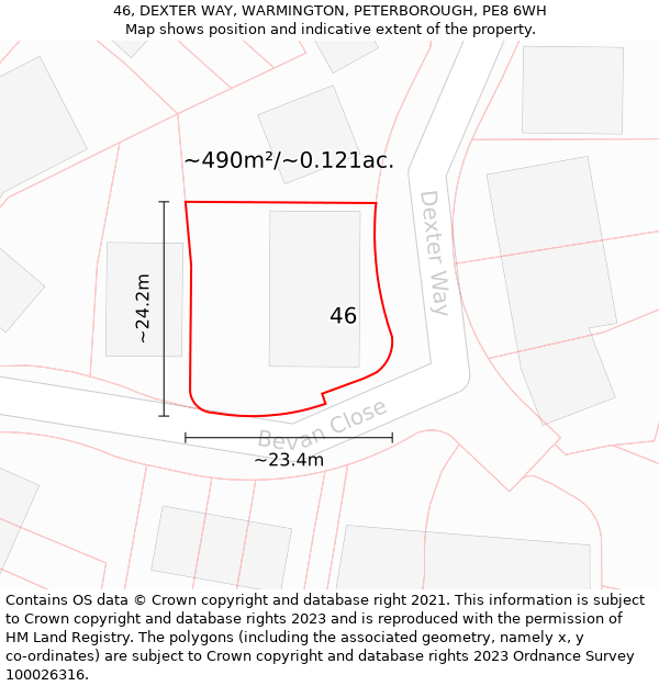 46, DEXTER WAY, WARMINGTON, PETERBOROUGH, PE8 6WH: Plot and title map