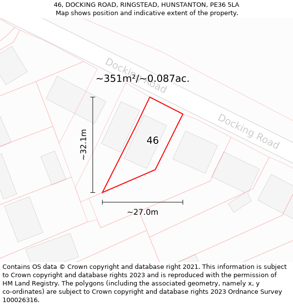 46, DOCKING ROAD, RINGSTEAD, HUNSTANTON, PE36 5LA: Plot and title map