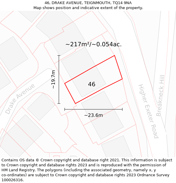 46, DRAKE AVENUE, TEIGNMOUTH, TQ14 9NA: Plot and title map
