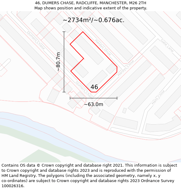 46, DUMERS CHASE, RADCLIFFE, MANCHESTER, M26 2TH: Plot and title map