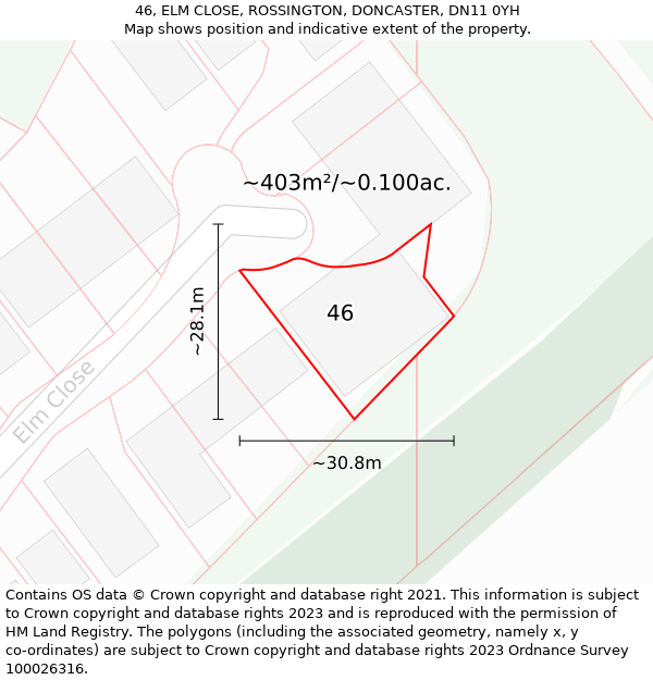 46, ELM CLOSE, ROSSINGTON, DONCASTER, DN11 0YH: Plot and title map
