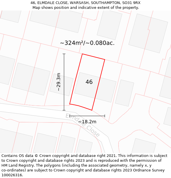 46, ELMDALE CLOSE, WARSASH, SOUTHAMPTON, SO31 9RX: Plot and title map