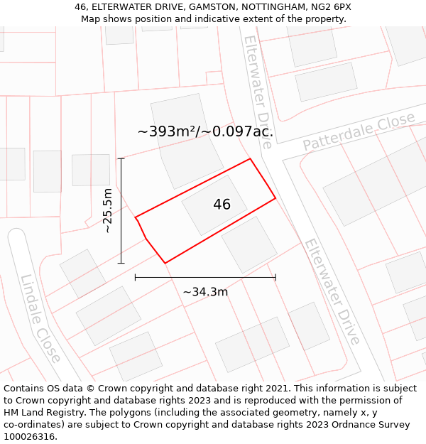 46, ELTERWATER DRIVE, GAMSTON, NOTTINGHAM, NG2 6PX: Plot and title map