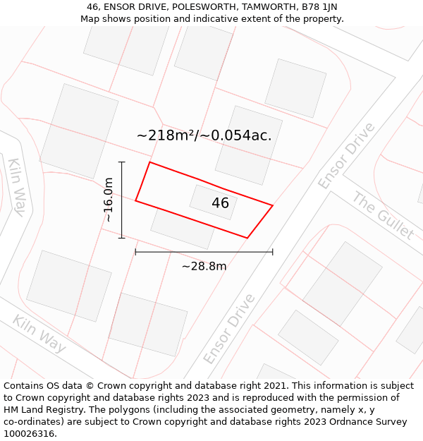 46, ENSOR DRIVE, POLESWORTH, TAMWORTH, B78 1JN: Plot and title map