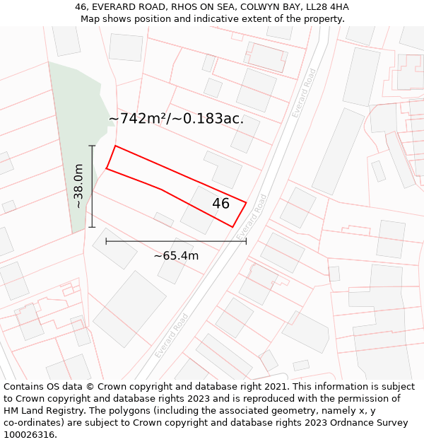 46, EVERARD ROAD, RHOS ON SEA, COLWYN BAY, LL28 4HA: Plot and title map