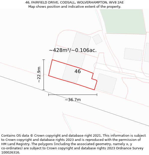 46, FAIRFIELD DRIVE, CODSALL, WOLVERHAMPTON, WV8 2AE: Plot and title map