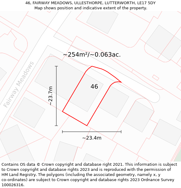 46, FAIRWAY MEADOWS, ULLESTHORPE, LUTTERWORTH, LE17 5DY: Plot and title map