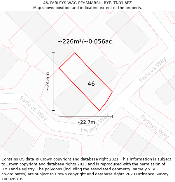 46, FARLEYS WAY, PEASMARSH, RYE, TN31 6PZ: Plot and title map