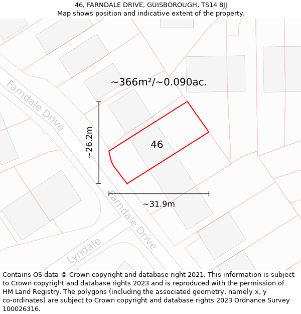 46, FARNDALE DRIVE, GUISBOROUGH, TS14 8JJ: Plot and title map