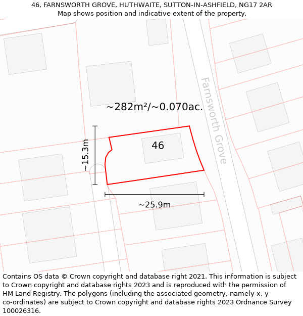 46, FARNSWORTH GROVE, HUTHWAITE, SUTTON-IN-ASHFIELD, NG17 2AR: Plot and title map