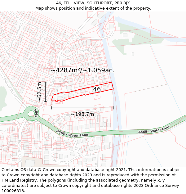 46, FELL VIEW, SOUTHPORT, PR9 8JX: Plot and title map