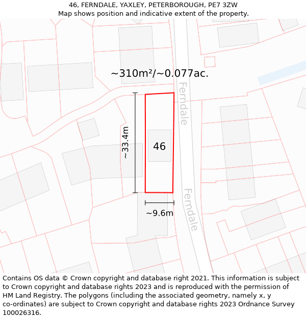 46, FERNDALE, YAXLEY, PETERBOROUGH, PE7 3ZW: Plot and title map