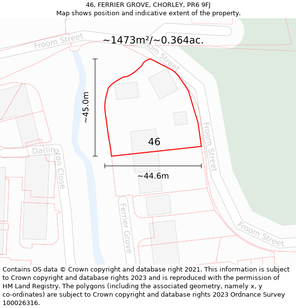 46, FERRIER GROVE, CHORLEY, PR6 9FJ: Plot and title map