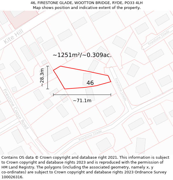 46, FIRESTONE GLADE, WOOTTON BRIDGE, RYDE, PO33 4LH: Plot and title map