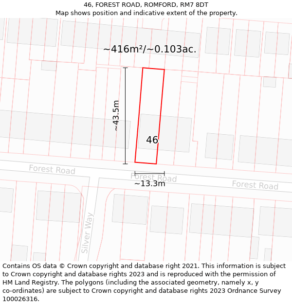 46, FOREST ROAD, ROMFORD, RM7 8DT: Plot and title map