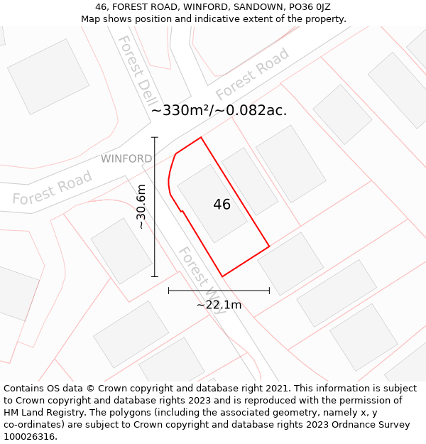 46, FOREST ROAD, WINFORD, SANDOWN, PO36 0JZ: Plot and title map