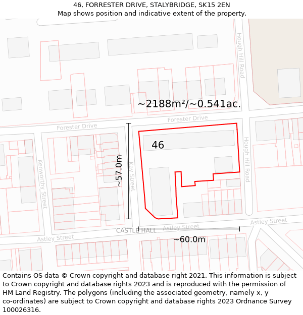 46, FORRESTER DRIVE, STALYBRIDGE, SK15 2EN: Plot and title map