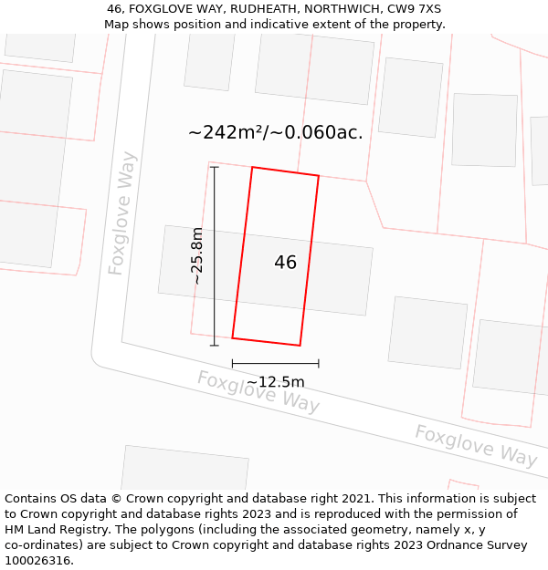 46, FOXGLOVE WAY, RUDHEATH, NORTHWICH, CW9 7XS: Plot and title map