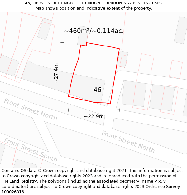 46, FRONT STREET NORTH, TRIMDON, TRIMDON STATION, TS29 6PG: Plot and title map