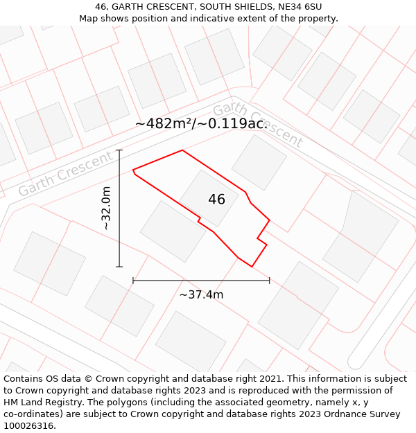 46, GARTH CRESCENT, SOUTH SHIELDS, NE34 6SU: Plot and title map