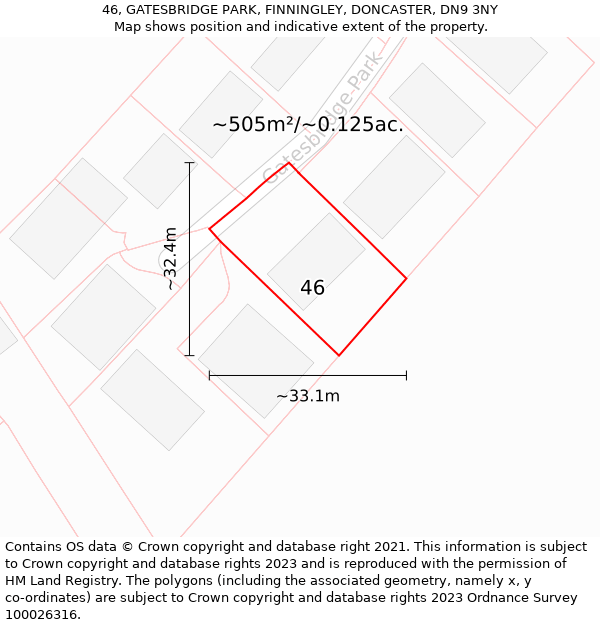 46, GATESBRIDGE PARK, FINNINGLEY, DONCASTER, DN9 3NY: Plot and title map