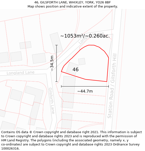 46, GILSFORTH LANE, WHIXLEY, YORK, YO26 8BF: Plot and title map