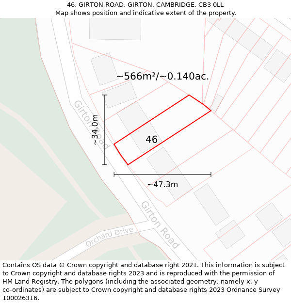 46, GIRTON ROAD, GIRTON, CAMBRIDGE, CB3 0LL: Plot and title map