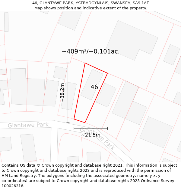 46, GLANTAWE PARK, YSTRADGYNLAIS, SWANSEA, SA9 1AE: Plot and title map
