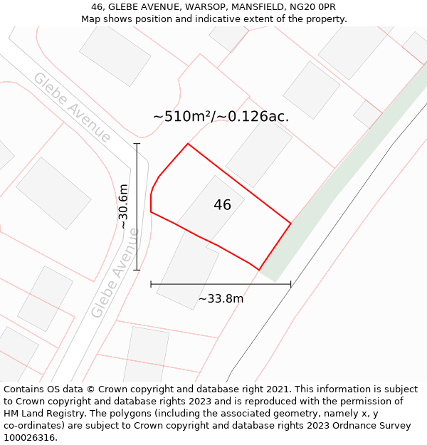 46, GLEBE AVENUE, WARSOP, MANSFIELD, NG20 0PR: Plot and title map