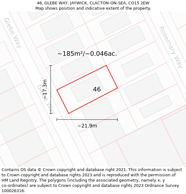 46, GLEBE WAY, JAYWICK, CLACTON-ON-SEA, CO15 2EW: Plot and title map