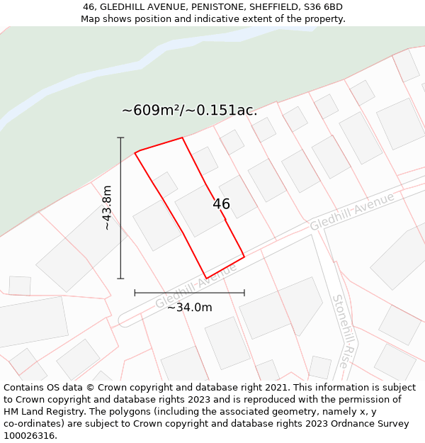 46, GLEDHILL AVENUE, PENISTONE, SHEFFIELD, S36 6BD: Plot and title map